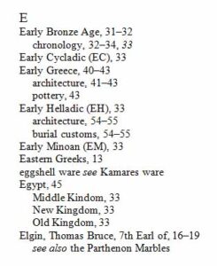 A sample index in an indented format. Each entry and subheading are on their own lines.